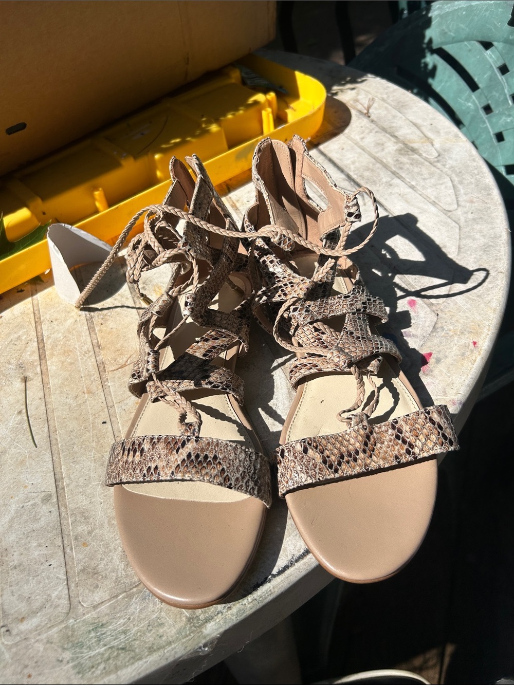 Women’s Lace-Up Snake Print Sandals - Tan